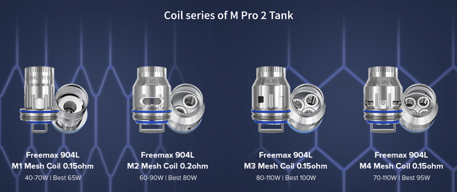 The Fireluke MPro 2 tank employs the 904L mesh coil series, available in a range of resistances delivering rich flavour extraction.