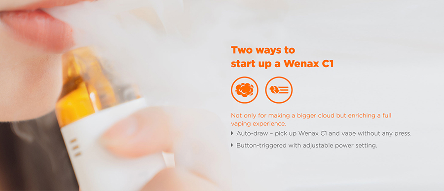 The Wenax C1 pod kit can be fired via a button operation or inhale activation.