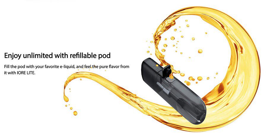 Compatible with a wide range of high PG and 50/50 e-liquids, the IORE Lite refillable pods each contain a 1.2 Ohm coil.