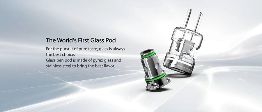 The glass pod can hold up to 2ml of e-liquid and thanks to a threadless coil fitting it’s easy to use and maintain.