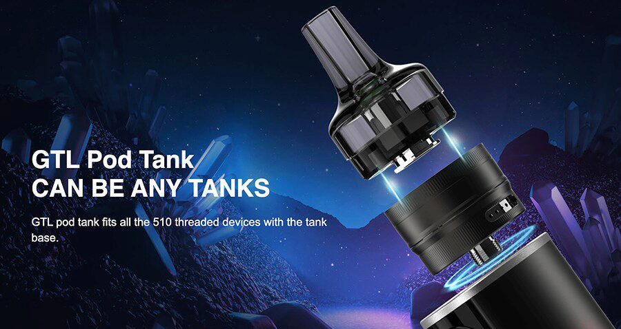 Compatible with the GTL pod tank, the T80 features a 510 connection which means it can also be paired with a wide range of vape tanks and rebuildable atomisers.