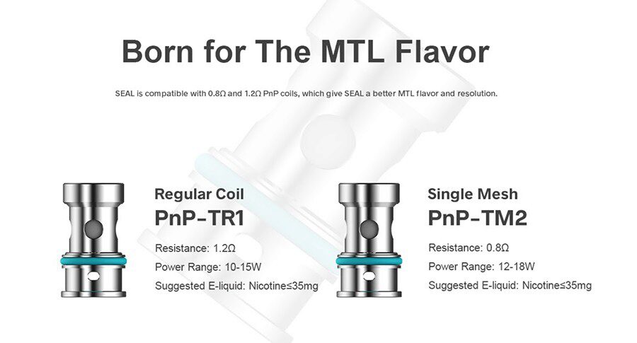 Experience your choice of an MTL or DTL vape with the wide selection of compatible PnP coils for the SEAL pod vape kit.