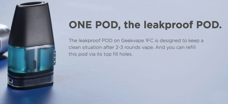 The refillable GeekVape One pods can hold up to 2ml of e-liquid and feature a leakproof build.