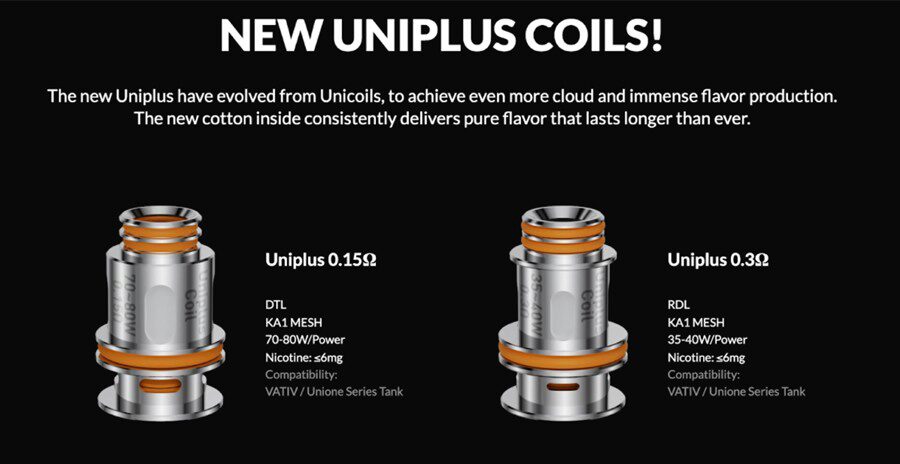 The Uniplus replacement coils feature a mesh build that can heat more e-liquid at a faster rate for better flavour.