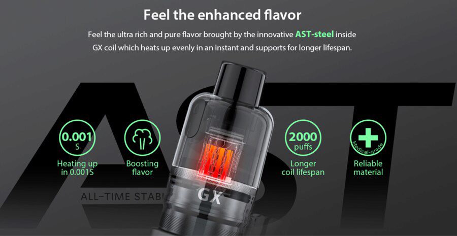 Refillable and capable of creating a large amount of vapour, the Eleaf GX pod vape tank delivers an authentic DTL vape.