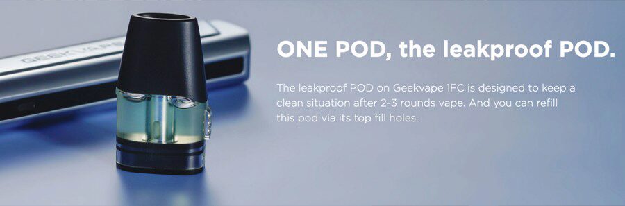 The GeekVape Aegis One refillable pods can hold 2ml of e-liquid and feature a leakproof build.