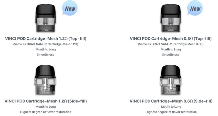 Compatible with a wide range of pods, you can take your pick from the VooPoo Vinci Q pods as well as the classic Vinci pods.