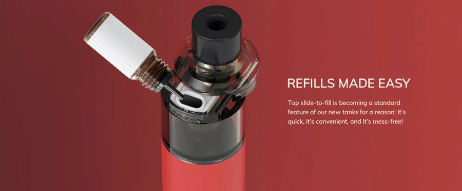 This top filling vape kit can hold 2ml of e-liquid and you can add more without disassembling the Innokin Sceptre Tube.