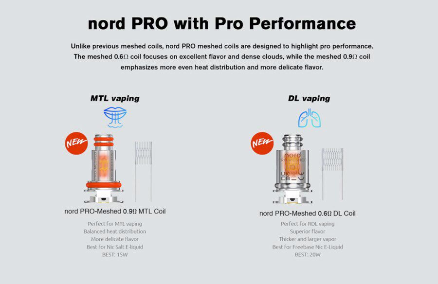 Take your pick from a wide range of Nord coils for MTL & DTL vaping