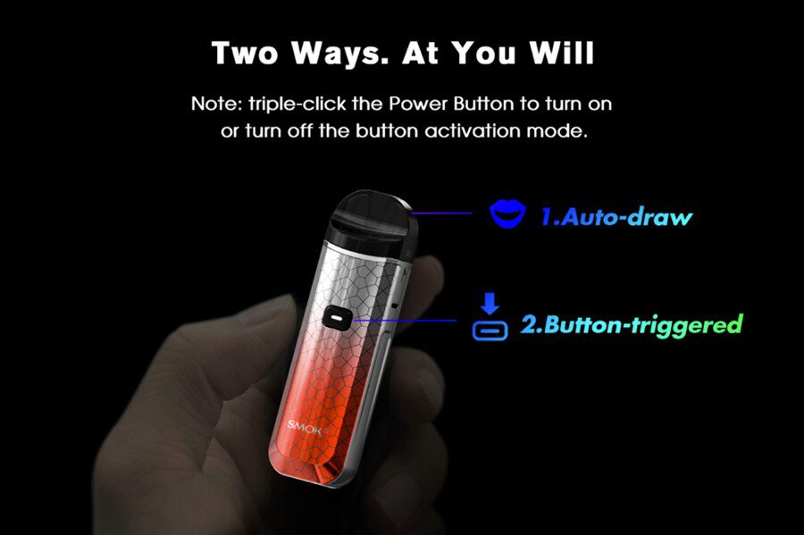 Swap between inhale activation and single button activation with the Smok Nord Pro pod kit.