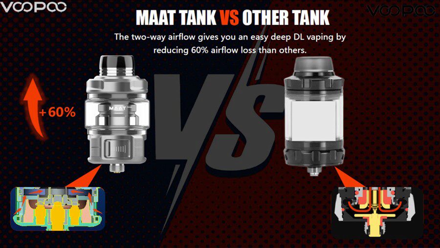 The Maat sub ohm vape tank features top filling, adjustable airflow and produces a large amount of vapour.