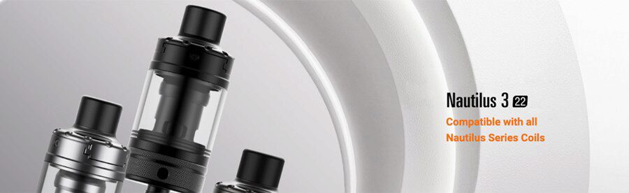 Three Aspire Nautilus 3 22 tanks together, with text about the compatible Nautilus coils.