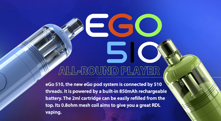 Two Joyetech Ego 510 devices that show the power button and fixed airflow.