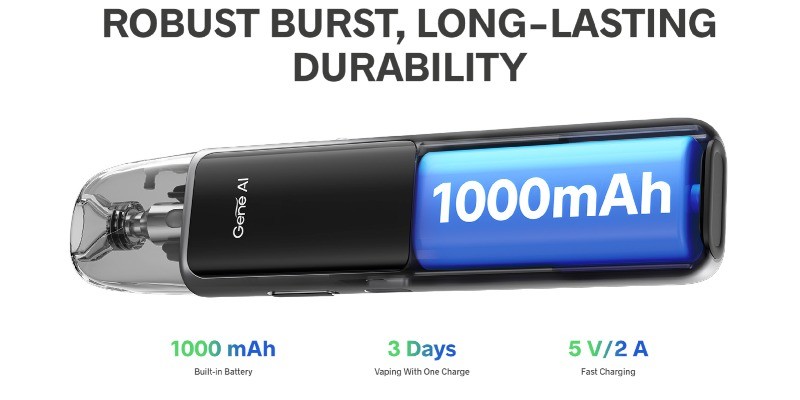 VooPoo Argus G2 1000mAh built-in battery, 30W power output & fast charging