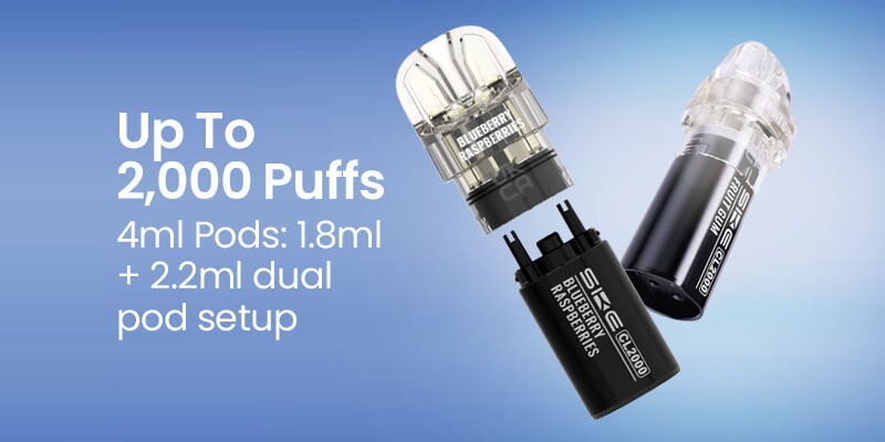 SKE CL2000 uses a 1.8ml prefilled pod and 2.2ml refill container