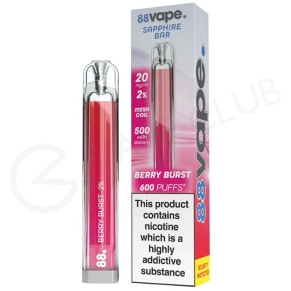 Berry Burst 88Vape Sapphire Bar Disposable Vape 600 Puffs