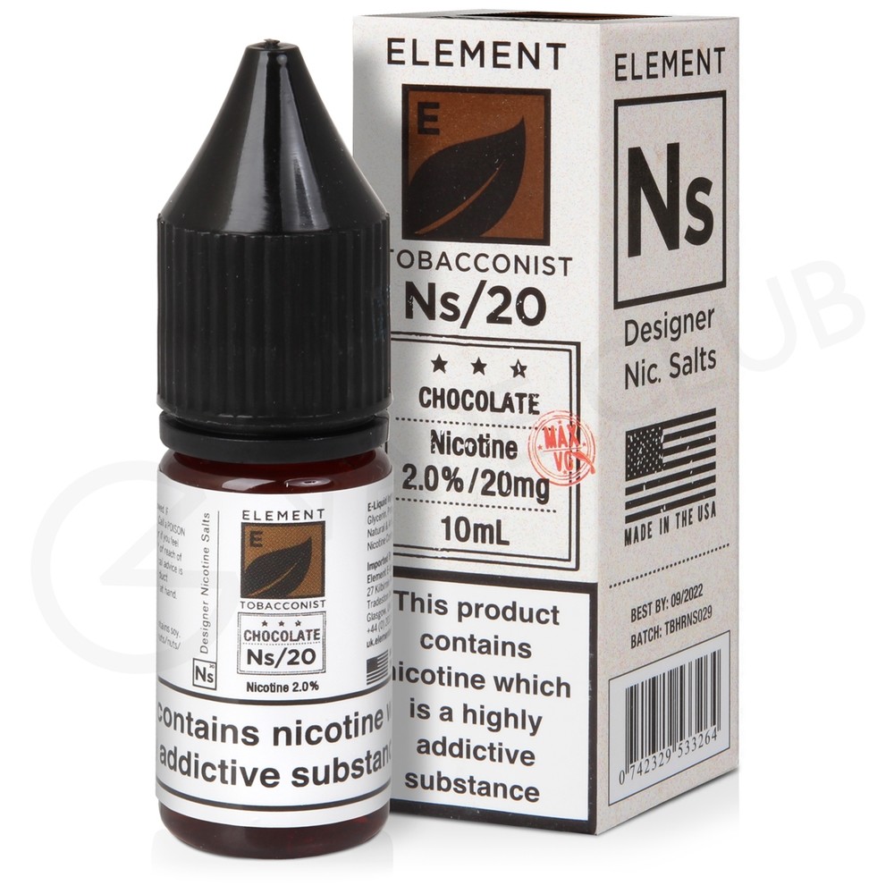 Esencia para Vaper Element E-Liquid Nic. Salts Element Tobacconist  Chocolate Tobacco con 35mg Nicotina - 30 mL