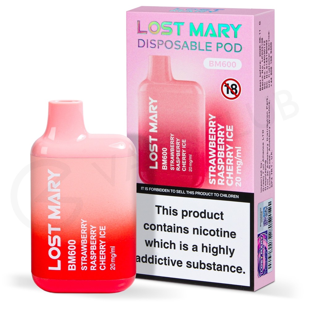 Lost Mary BM600 Strawberry Raspberry Cherry Ice Disposable Vape | 3 For £12